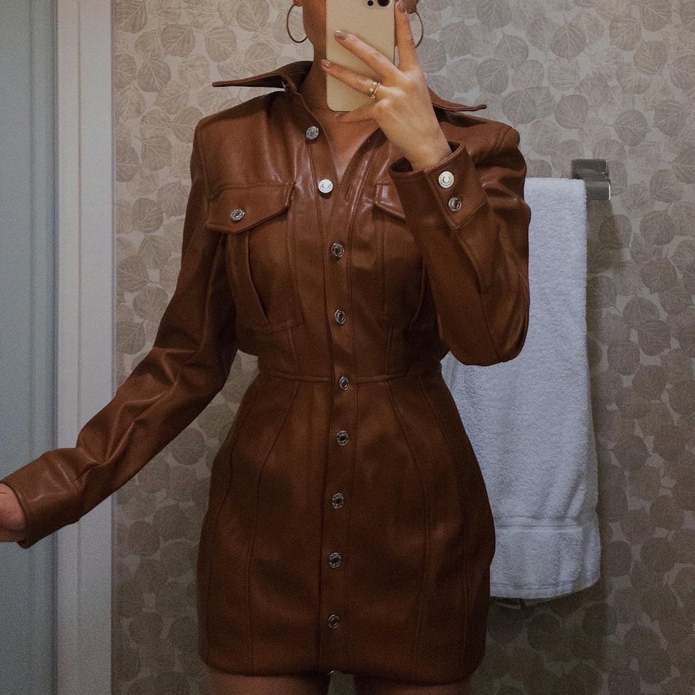 CRYSTAL TAN BACKLESS BLAZER DRESS